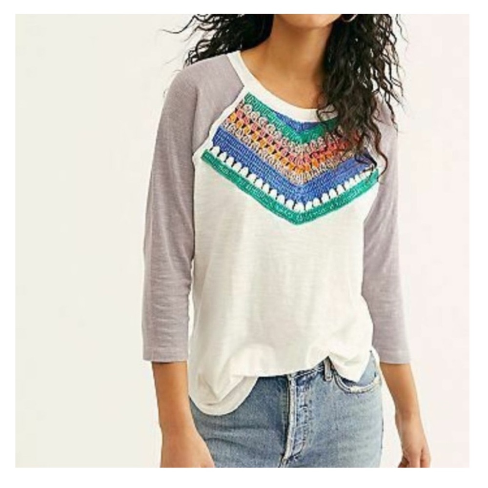 NWT We The Free Spring bound Ragland  Ivory Raglan Top 3/4 Sleeves Top